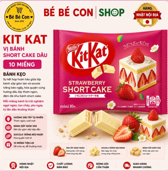 🌸 KitKat Bánh SHORT CAKE Dâu – Hương Vị Mùa Xuân Tinh Khôi