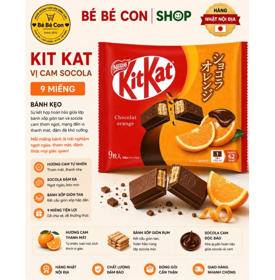 🎁 KitKat Cam Socola 9 Miếng  – Thỏa Sức Khám Phá, Ngọt Ngào Trao Tay