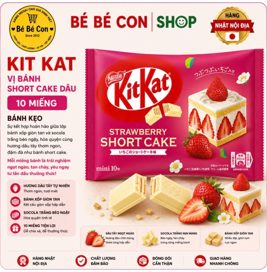 🌸 KitKat Bánh SHORT CAKE Dâu – Hương Vị Mùa Xuân Tinh Khôi