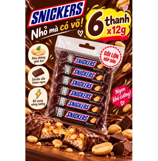  Snickers 6 Thanh – Nạp Năng Lượng Tức Thì!