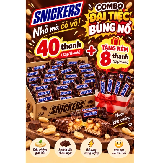 Hộp Snickers 40 Thanh – Tặng kèm 8 thanh Cho Cả Tháng