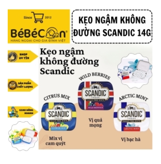 Kẹo ngậm không đường SCANDIC của Nga hộp 14g